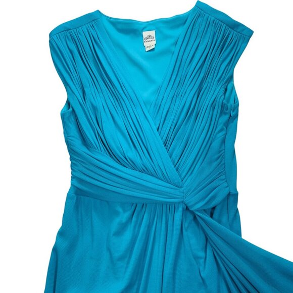 Turquoise sleeveless V-neck ruched dress size 8 - Picture 2 of 14
